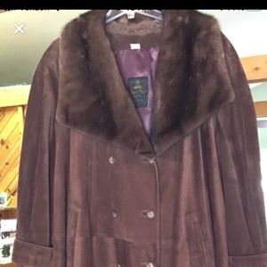 Leather coat with mink collar